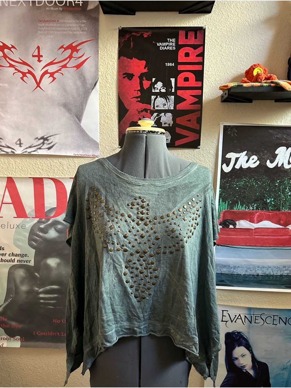 Harley-Davidson Olive Green Studded Women's Top